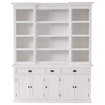 Halifax Mahogany Wood Kitchen Hutch Cabinet with 5 Doors 3 Drawers in White