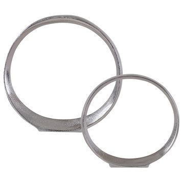 Orbits Ring Sculptures Nickel, Set of 2