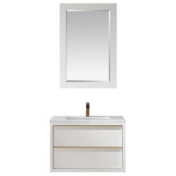 Morgan White Bathroom Vanity Set, 30", With Mirror