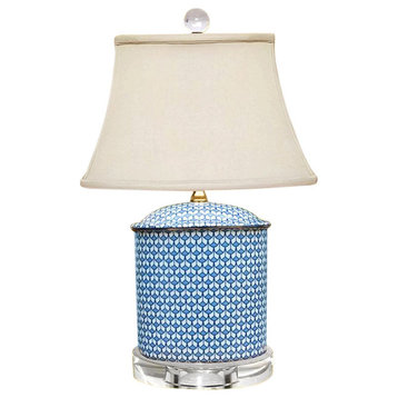 Blue and White Porcelain Oval Vase Patterned Table Lamp 19.5"