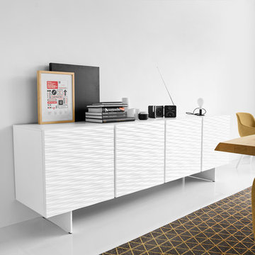 Opera Sideboard Cabinet - Matte Optic White Wood Frame, Drawers, and Base