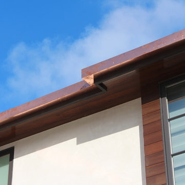 sectional 4x5 Box Gutters, 16 ounce Copper, Modern Home in Manhattan Beach, CA.