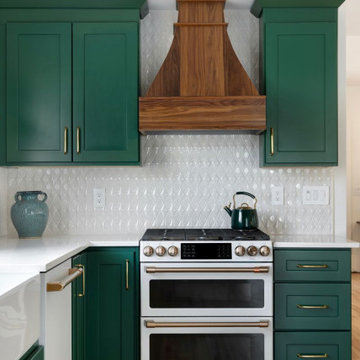 Transitional Craftsman Kitchen Remodel in Minneapolis with Green Cabinets & Cust
