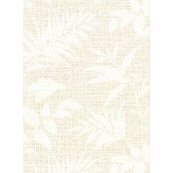 Chandler White Botanical Faux Grasscloth Wallpaper Bolt