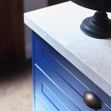 Blue Kitchen Island with White Benchtop