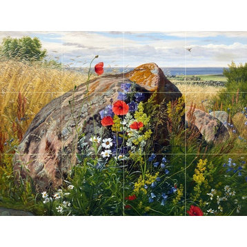 Tile Mural, Wild Flowers in A Cornfield Ceramic Glossy