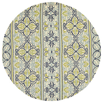 Couristan Covington Pegasus Indoor/Outdoor Area Rug, Ivory-Navy-Lime, 7'10 Round