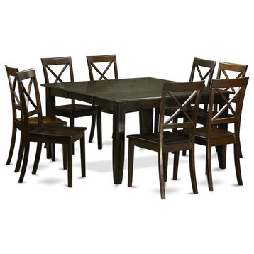 9-Piece Dining Room Set Kitchen Table With Leaf and 8 Chairs, Cappuccino