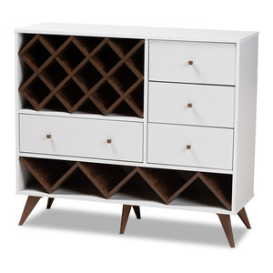 Mina Mid Century Modern White And Walnut Wood Wine Cabinet