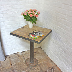 Artus Reclaimed Pedistal Bistro Table with Dark Steel Angle Iron Frame - Side Tables & End Tables