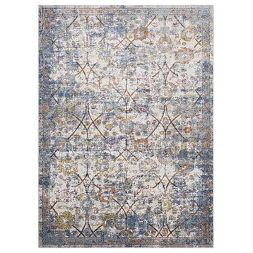 Modway Minu 5' x 8' Floral Lattice Area Rug in Light Blue and Yellow