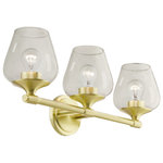 Livex Lighting - Willow 3 Light Satin Brass Vanity Sconce - This three light vanity sconce from the willow collection has understated elegance. It features minimal details, clear curved glass with a satin brass finish and can fit into any decor.