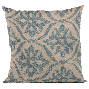 Plutus Blue Flowers Jacquard Luxury Throw Pillow, 22"x22"