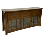 Crafters and Weavers - Craftsman Style Quarter Sawn Oak Sideboard - 72" - Walnut - Arts & Crafts / Mission / Crofter Style Oak Sideboard. A great piece for many areas of the house including as an entry cabinet, buffet, or console table.