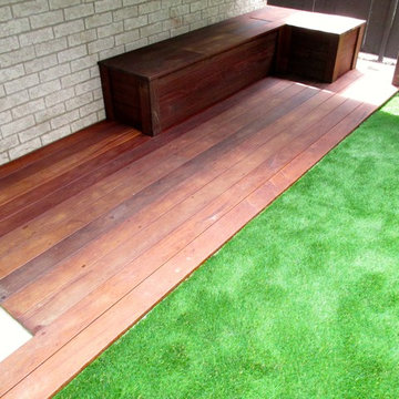Ipe Deck with Sandbox & Seat Storage + Artificial Turf