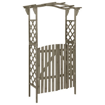 vidaXL Pergola Outdoor Pergola Garden Arch with Gate for Deck Gray Solid Fir, Gray, 1 Pcs