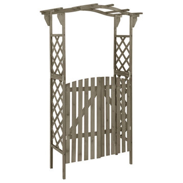 vidaXL Pergola Outdoor Pergola Garden Arch with Gate for Deck Gray Solid Fir