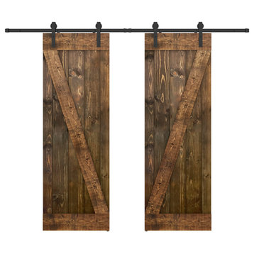 Solid wood barn door Made-In-USA with Hardware Kit(DIY), Dark Brown, 56x84"h