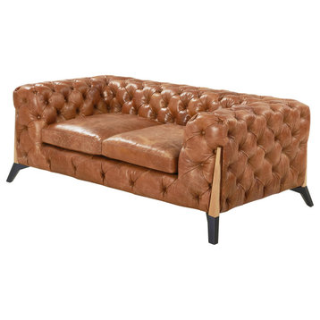 Crafters and Weavers Olivia Tufted Chesterfield Sofa, Brown, Love Seat