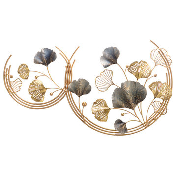 Modern 3D Hollow-out Ginkgo Leaves Wall Decor Home Metal Round Wall Art