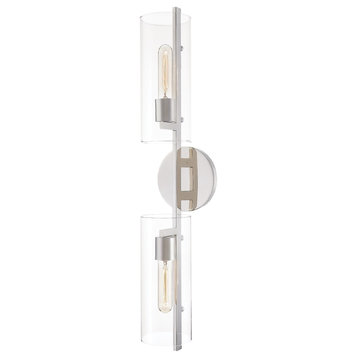 Ariel 2-Light Wall Sconce Polished Nickel Finish Clear Glass
