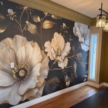 Custom Floral Mural on a Dining Room Feature Wall