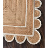 Farmhouse Area Rug, Natural Jute Fibers With White Scalloped Accents, 4' X 7'
