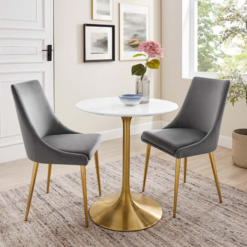 Lippa 28" Round Wood Dining Table in Gold White