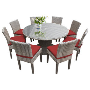 Venice 60 Outdoor Patio Dining Table With 8 Armless Chairs Tropical Sets By Design Furnishings Houzz Venice 60 Outdoor Patio Dining Table, Deco 9 Piece Wicker Patio Dining Set With Gray Cushions