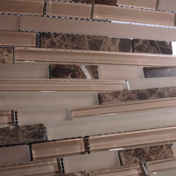 Glossy & Matte Cream with Dark Emperador Stone Random Brick Pattern Mosaic Tiles - Home Decor