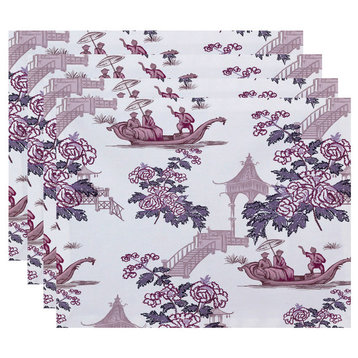 18"x14" China Old Floral Print Placemats, Set of 4, Purple