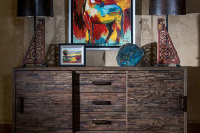 Example of a huge mountain style living room design in Dallas