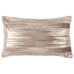 Safavieh - Safavieh Prasla Pillow, Taupe/Gold, 20"x12" - The metallic striations and fine beaded embellishments of this Prasla Pillow updates any decor with just a touch of dramatic glamour. Shimmering in gold and taupe, Prasla is ultra soft to the touch in smooth synthetic fabric and includes a discreet zipper for easy care and cleaning.