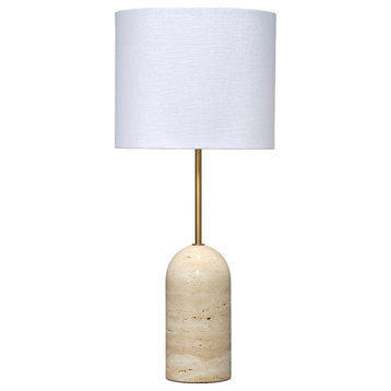Slim Natural Travertine Stone Contemporary Table Lamp 27 in Brass Metal Round