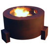Cor-Ten Steel Round Fire Pit, 30"x18", Natural Gas