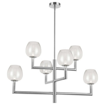 6-Light Contemporary Lantern Chandelier Nora, Polished Chrome With Clear Glass