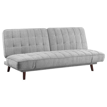 Modern Convertible Futon Sofa, Square Tufted Chenille Fabric Seat, Silver Gray