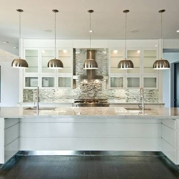 Eden Mosaic Tile Installations: Random Mixed Tile White Glass and Metal Tile