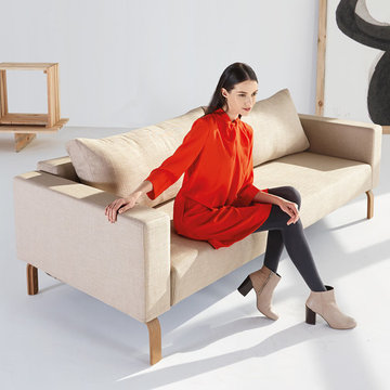 Cassius Sleek Natural Khaki Sofa / Lacquered Oak Legs by Innovation USA - $2115