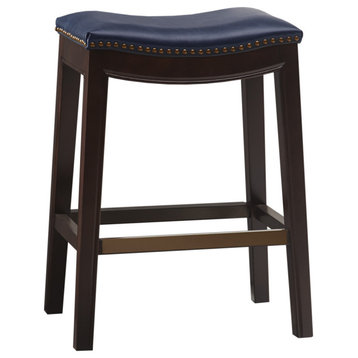 Madison Park Belfast Saddle Counter Stool Backless Barstool, Navy Blue