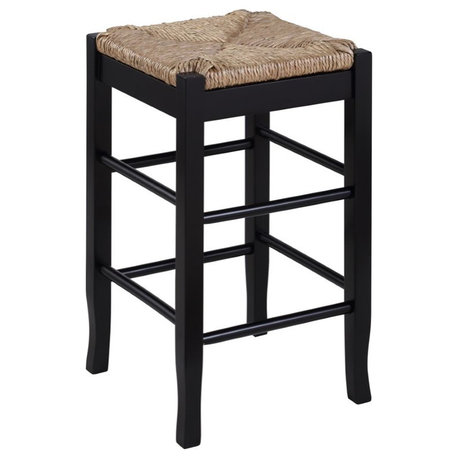 Boraam Wood Square Rush Backless Counter Stool in Black finish