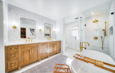 Bathroom of the Week: Modern Style in White, Wood and Brass