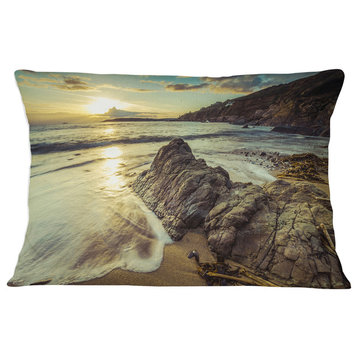 Sunset at Beach Vintage Style Modern Seascape Throw Pillow, 12"x20"