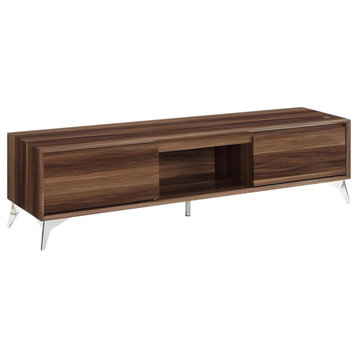 ACME Raceloma Wooden 2-Drawer TV Stand with LED Lighting in Walnut and Chrome