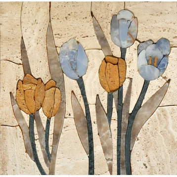 Mosaic Tile Art, Tulip Blossoms, 24"x24"