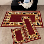 Furnishmyplace - Wildlife Bear Moose Rustic Lodge Cabin Area Rug, Burgundy, 5'x7'6", 2'x6', 2'x3' - Contemporary Area Rug: Designed to grace your living rooms, study area, bedrooms, hallways and entryways, this floor carpet enhances the overall aesthetic appearance of the surrounding. It can blend well with minimalistic decor settings. Materials Used: This indoor area rug is made with polypropylene - known for its remarkable resistance against everyday wear and tear. The quality craftsmanship offers durability to withstand the test of time. Contemporary Design: Featuring small motifs of bear, moose and leaves, this machine-made rug adds a distinctive visual appeal to the surroundings. The striking contrast of light and dark colors lend a mystical contemporary touch to its overall appeal. Easy Maintenance: The rectangular area rug is designed to offer long-lasting performance. It has a stain resistant surface that serves as a safe spot for kids to play and makes cleanup a breeze.