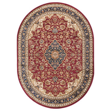 Kirsten Transitional Border Area Rug, Red, 5'3''x7'3'', Oval