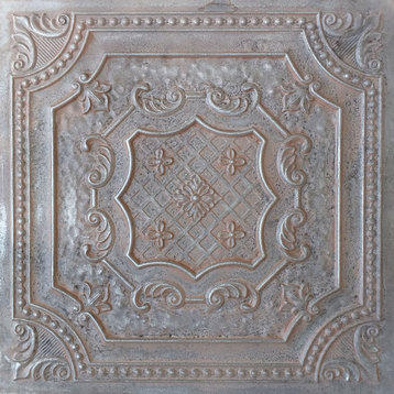 Elizabethan Shield Faux Tin Ceiling Tile - 24 in x 24 in, Pack of 10, #DCT 04, Weathered Iron
