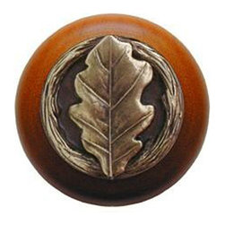 Inviting Home Inc. - Oak Leaf Cherry Wood Knob, Antique-Style Brass - Cabinet And Drawer Knobs