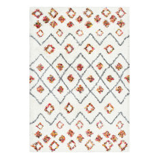 Moroccan Trellis Diamond Expo Shag Area Rug, White, 6'7"x9'